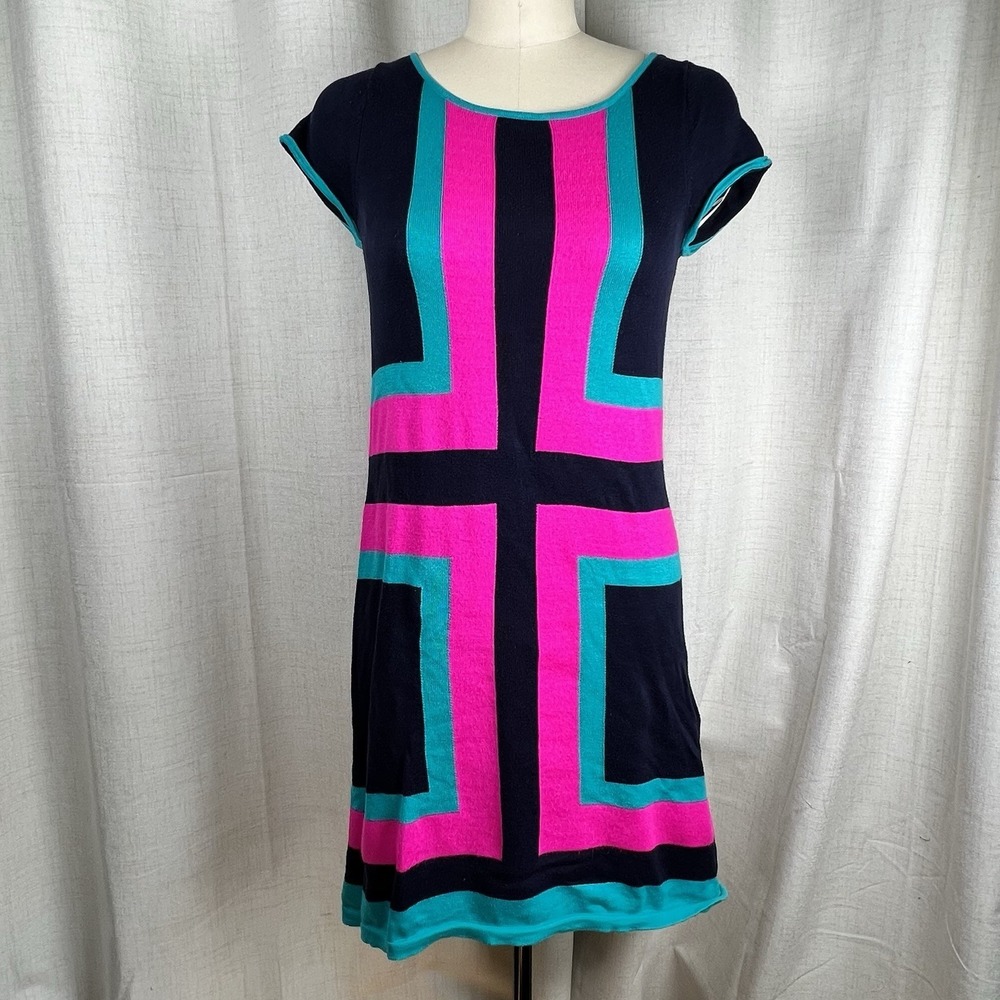 Lilly Pulitzer Isabella Mod Retro Sweater Knit Shift Dress Color Block Medium